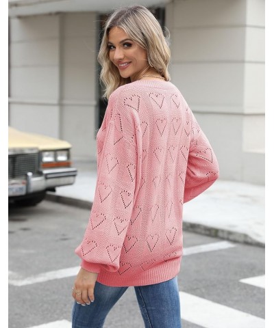 Women's Oversized Batwing Sleeve Crewneck Loose Hollow Knit Pullover Sweaters Tops Hollow Heart-pink $20.34 Sweaters