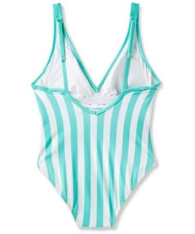 Women's V-Neck Over The Shoulder High Leg One Piece Swimsuit Bathing Suit Turquoise $12.19 Swimsuits