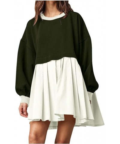 Sweatshirt Dress Dupes Long Sleeve Fall Workout Dress Outfits for Women Trendy 2024 Preppy Pleated Athletic Dress 02 Green $1...