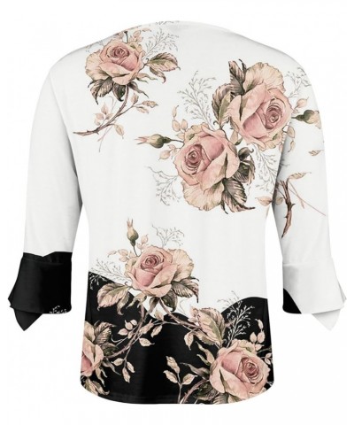 Western Tops for Women 3/4 Bell Sleeve Scoop Neck T-Shirts Flower Printed Button Up Blouses Business Casual Fall O17-white $8...