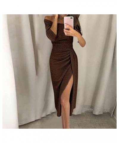 Formal Dresses for Women,2024 Spring Summer Elegant Bodycon Party Dress,Trendy Off Shoulder Ruched High Slit Cocktail Dress D...