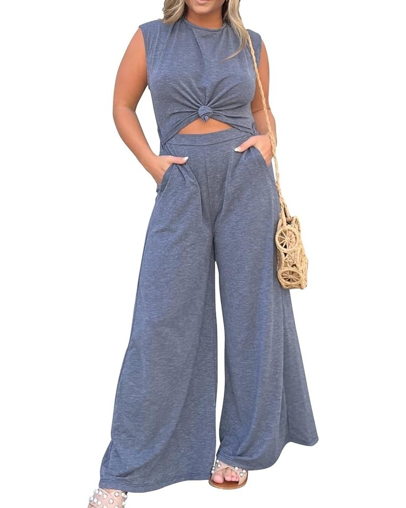 Jumpsuits For Women Solid Color Baggy Overalls Sexy Midriff-baring Fitting Elastic Casual Loose Sleeveless Wide Leg Jumpsuit ...