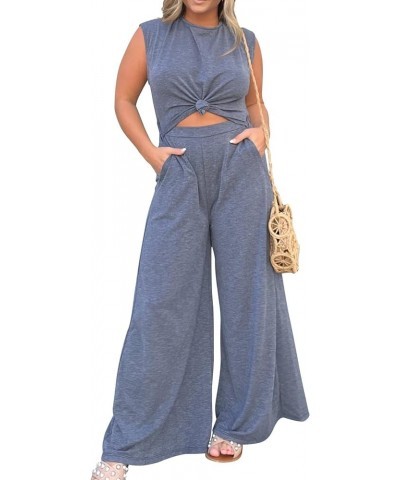 Jumpsuits For Women Solid Color Baggy Overalls Sexy Midriff-baring Fitting Elastic Casual Loose Sleeveless Wide Leg Jumpsuit ...