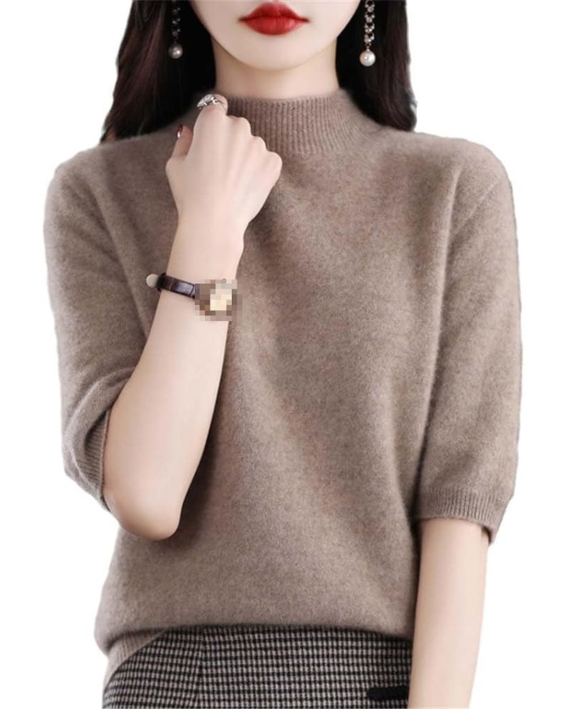 Women's Half Sleeve Cashmere Knit Sweater 100% Merino Wool Autumn Mock Neck Pullover Khaki9 $18.90 Sweaters