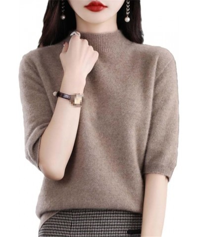 Women's Half Sleeve Cashmere Knit Sweater 100% Merino Wool Autumn Mock Neck Pullover Khaki9 $18.90 Sweaters