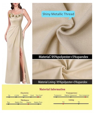 Womens Beaded Spaghetti Strap Ruched High Split Formal Prom Maxi Dress 2023 Sexy 3D Floral Wedding Guest Evening Gown Sparkly...