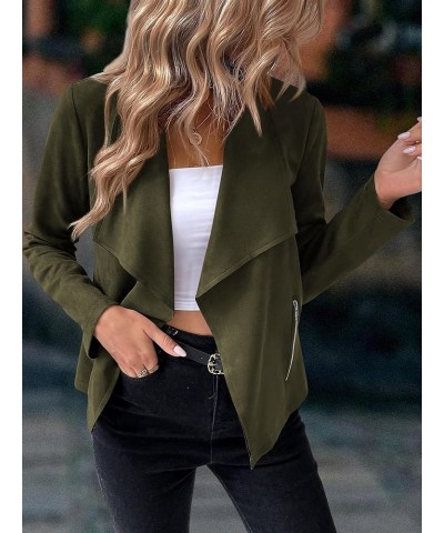 Womens Faux Suede Jacket Cropped Coat Long Sleeve Lapel Biker Moto Jacket Open Front Cardigan Fall Outwear with Pocket Army G...