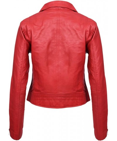 Ladies Leather Jacket Classic Biker Style Real Leather Womens Jacket Red $54.05 Coats