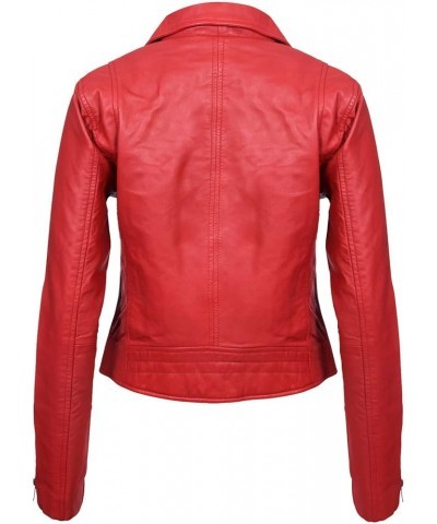 Ladies Leather Jacket Classic Biker Style Real Leather Womens Jacket Red $54.05 Coats