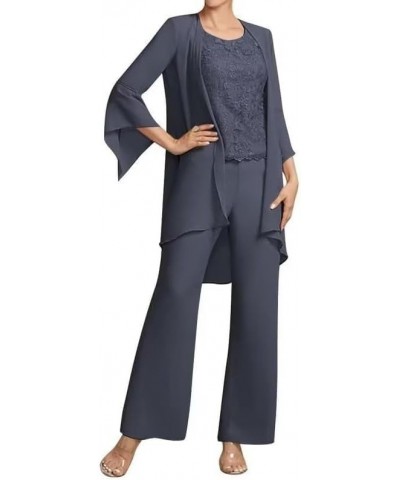 3 Pieces Mother of The Bride Pant Suits for Wedding Lace Appliques Outfit Sets with Jacket Navy Blue $26.20 Suits