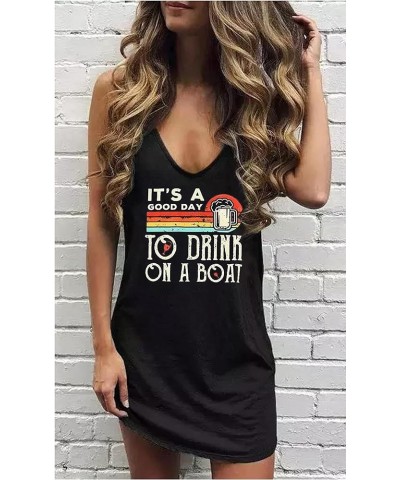 You Had Me at Day Drinking Mini Dress for Women Summer Sleeveless Deep V Neck Casual T Shirts Dresses Vintage Sundress Boat-b...