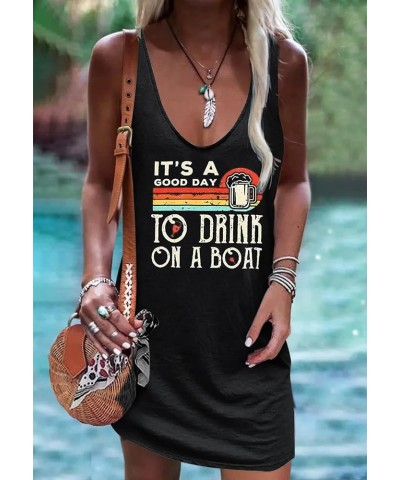 You Had Me at Day Drinking Mini Dress for Women Summer Sleeveless Deep V Neck Casual T Shirts Dresses Vintage Sundress Boat-b...