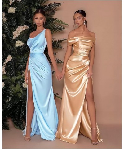 Women's One Shoulder Prom Dresses with Slit Satin Ruched Long Formal Party Evening Gowns Purple $30.10 Dresses