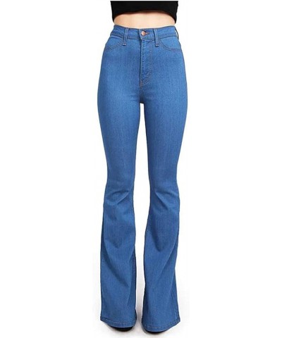 Womens Button Up Curvy Slim Fit Butt Lifting Denim Skinny Jeans Flare Denim Pants Bell Bottom Jeans Bootcut Jeans 03 Blue $9....