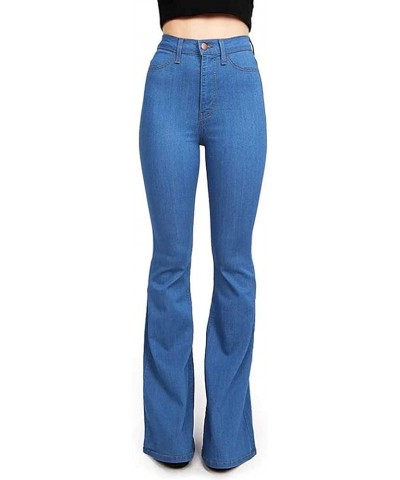 Womens Button Up Curvy Slim Fit Butt Lifting Denim Skinny Jeans Flare Denim Pants Bell Bottom Jeans Bootcut Jeans 03 Blue $9....