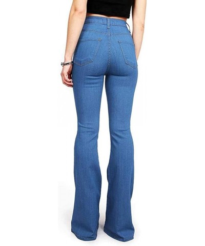 Womens Button Up Curvy Slim Fit Butt Lifting Denim Skinny Jeans Flare Denim Pants Bell Bottom Jeans Bootcut Jeans 03 Blue $9....