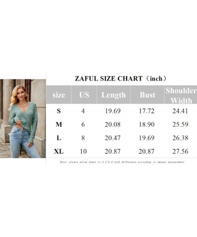 Women's V Neck Cable Knit Sweater Long Sleeve Ribbed Crop Tops Wrap Surplice Solid Casual Pullover Jumper 95_green $16.59 Swe...