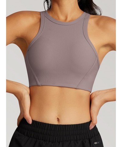 Womens High Neck Racerback Sports Bra Ribbed Yoga Bra Sleeveless Workout Crop Tops with Built in Bra 1 Mauve $17.69 Lingerie