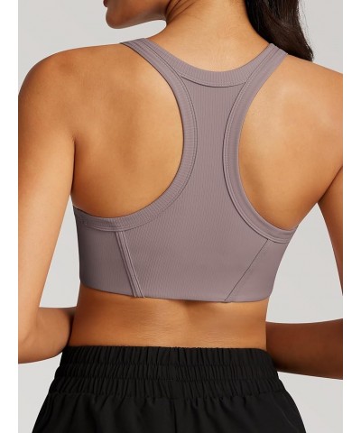 Womens High Neck Racerback Sports Bra Ribbed Yoga Bra Sleeveless Workout Crop Tops with Built in Bra 1 Mauve $17.69 Lingerie