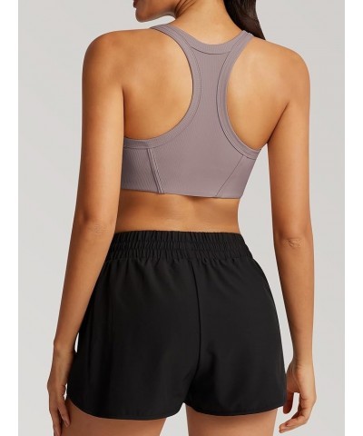 Womens High Neck Racerback Sports Bra Ribbed Yoga Bra Sleeveless Workout Crop Tops with Built in Bra 1 Mauve $17.69 Lingerie