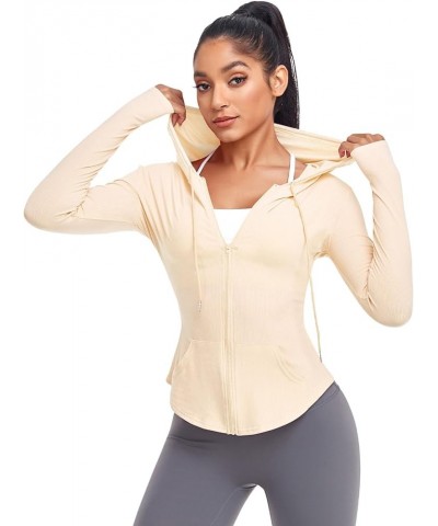 Women's Full Zip Up Workout Hoodie Athletic Running Track Jacket XX-Large Lightweight Ribbed Beige $17.15 Jackets