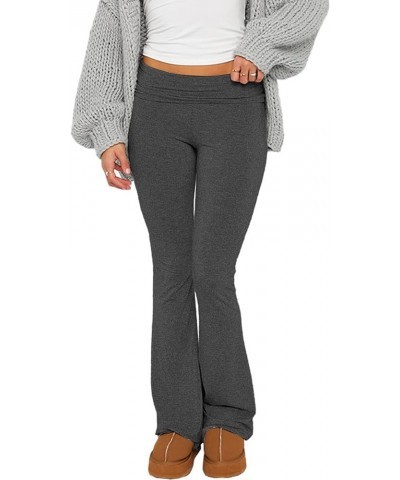 Women's Foldover Flare Yoga Pants Bootcut Flared Leggings Bell Bottom Low Rise Sweatpants Lounge Pants Dark Grey $16.73 Activ...