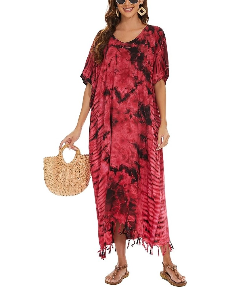 Women Hippie Tie Dye Caftan Kaftan Loungewear Maxi Plus Size Long Dress XL to 4X Red-14155 $22.87 Sleep & Lounge