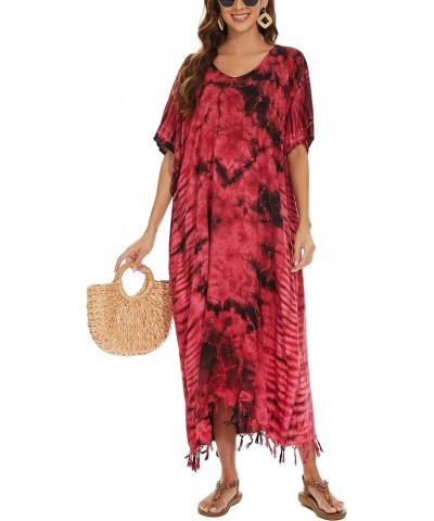 Women Hippie Tie Dye Caftan Kaftan Loungewear Maxi Plus Size Long Dress XL to 4X Red-14155 $22.87 Sleep & Lounge