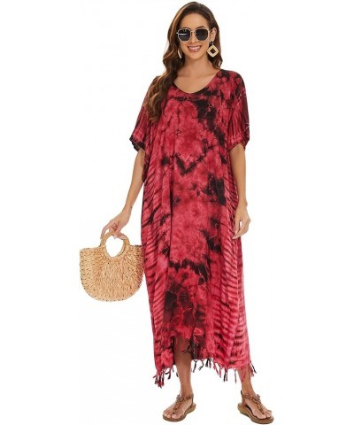 Women Hippie Tie Dye Caftan Kaftan Loungewear Maxi Plus Size Long Dress XL to 4X Red-14155 $22.87 Sleep & Lounge