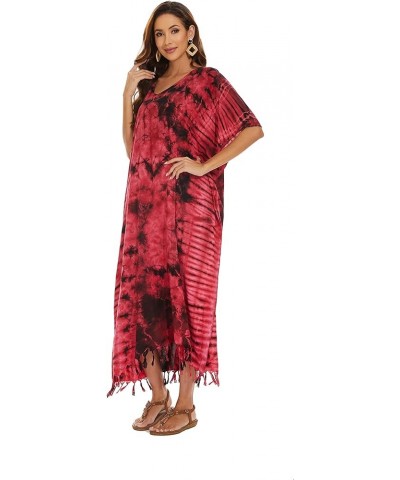 Women Hippie Tie Dye Caftan Kaftan Loungewear Maxi Plus Size Long Dress XL to 4X Red-14155 $22.87 Sleep & Lounge