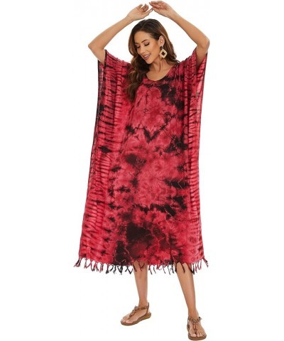 Women Hippie Tie Dye Caftan Kaftan Loungewear Maxi Plus Size Long Dress XL to 4X Red-14155 $22.87 Sleep & Lounge