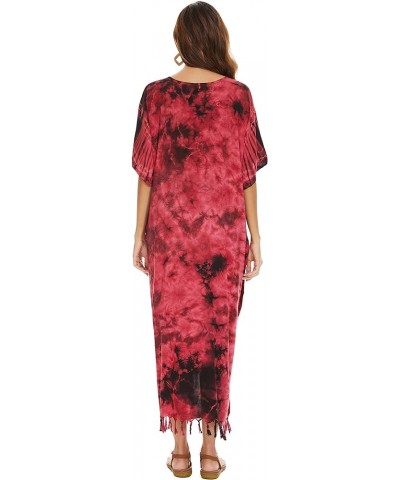 Women Hippie Tie Dye Caftan Kaftan Loungewear Maxi Plus Size Long Dress XL to 4X Red-14155 $22.87 Sleep & Lounge