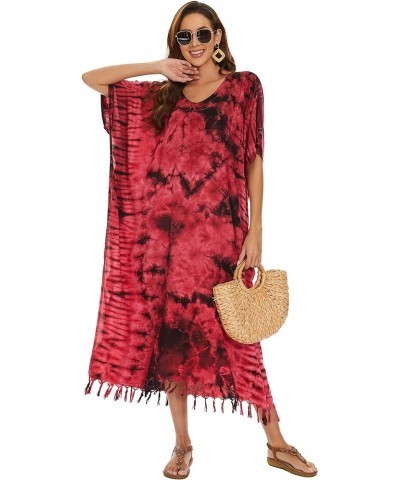 Women Hippie Tie Dye Caftan Kaftan Loungewear Maxi Plus Size Long Dress XL to 4X Red-14155 $22.87 Sleep & Lounge