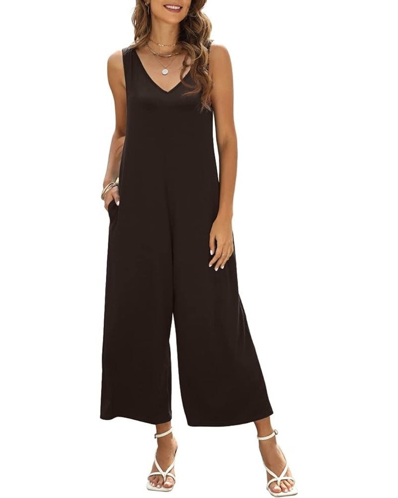 Women's Summer Loose Tank Top Jumpsuit Casual Sleeveless V Neck Romper Wide Leg Long Jumpsuit with Pockets Dark Coffe $18.23 ...