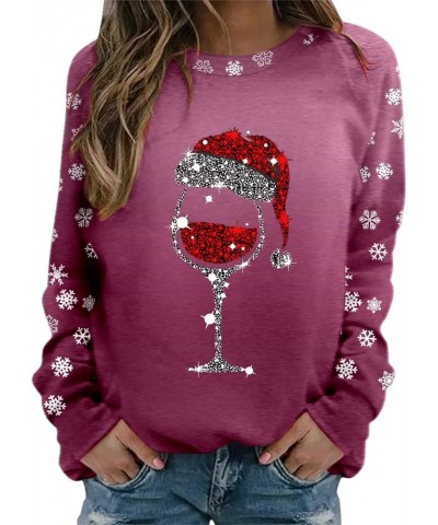 Rhinestone Christmas Sweatshirts for Women Long Sleeve Crewneck Party Shirts Red Wine Glass Print Cute Xmas Tops 4 Hot Pink $...