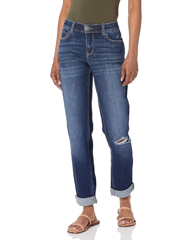 Women's Misses Roll Cuffed Tapered Leg Boyfriend Jean Dark Stone Blue $15.00 Jeans