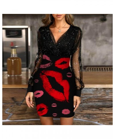 Womens V Neck Puff Long Sleeve Slit Mini Short Bodycon Dress 2023 Wedding Guest Cocktail Party New Year Eve Dress C-red $8.46...