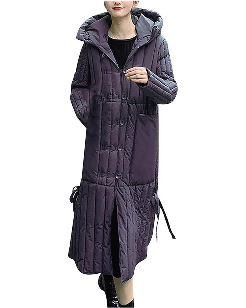 Women's Winter Coats 2023 Trendy Button Coat Long Puffer Korean Slim Coat Sleeve Casual Fashion Coat 1-purple $22.49 Jackets