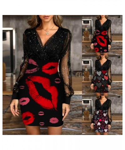 Womens V Neck Puff Long Sleeve Slit Mini Short Bodycon Dress 2023 Wedding Guest Cocktail Party New Year Eve Dress C-red $8.46...