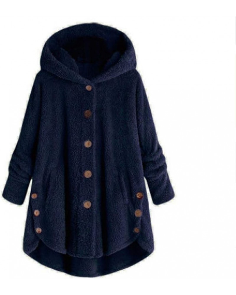 Women's Sherpa Hoodies Coats Button Outwear Jackets Fuzzy Fleece Trench Long Jacket 2022 Fall Winter Cute Hooded 6 Navy $7.01...