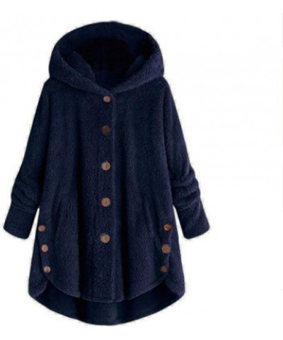 Women's Sherpa Hoodies Coats Button Outwear Jackets Fuzzy Fleece Trench Long Jacket 2022 Fall Winter Cute Hooded 6 Navy $7.01...