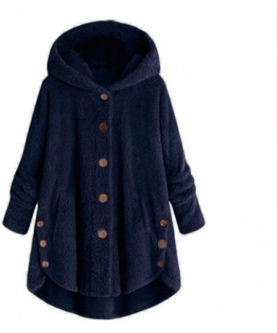 Women's Sherpa Hoodies Coats Button Outwear Jackets Fuzzy Fleece Trench Long Jacket 2022 Fall Winter Cute Hooded 6 Navy $7.01...