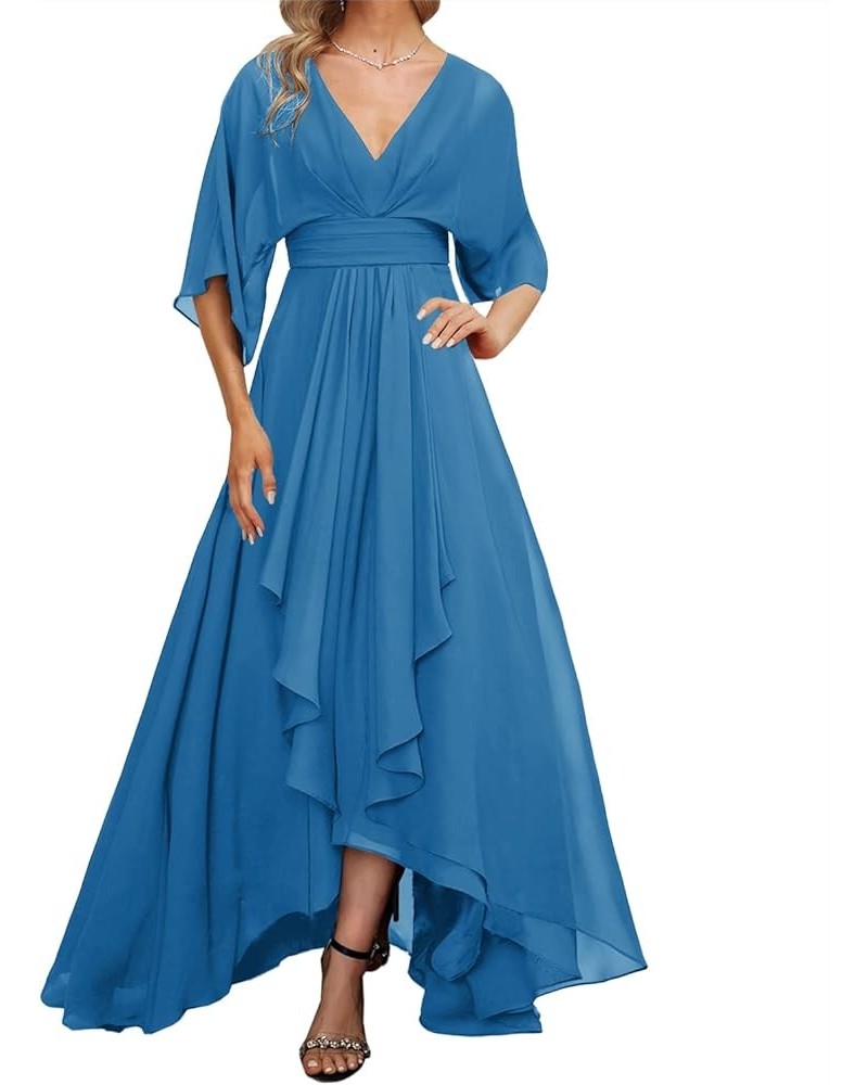 Mother of The Bride Dresses Long Wedding Guest Dresses for Women V-Neck Evening Formal Dresses Chiffon Ocean Blue $35.48 Dresses