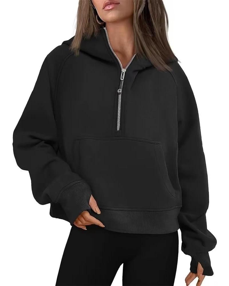 Scuba Dupes Sweatshirt Quarter Zip Pullover Women Long Sleeve Fleece Zip Up Hoodies For Women Black $10.08 Hoodies & Sweatshirts