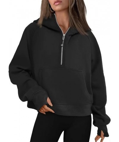 Scuba Dupes Sweatshirt Quarter Zip Pullover Women Long Sleeve Fleece Zip Up Hoodies For Women Black $10.08 Hoodies & Sweatshirts