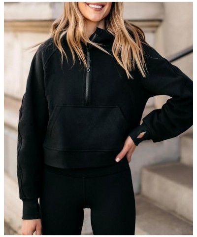 Scuba Dupes Sweatshirt Quarter Zip Pullover Women Long Sleeve Fleece Zip Up Hoodies For Women Black $10.08 Hoodies & Sweatshirts