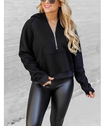 Scuba Dupes Sweatshirt Quarter Zip Pullover Women Long Sleeve Fleece Zip Up Hoodies For Women Black $10.08 Hoodies & Sweatshirts