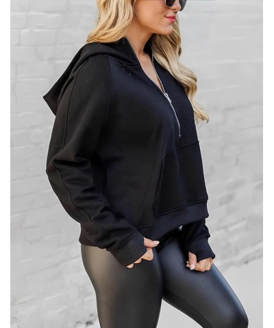 Scuba Dupes Sweatshirt Quarter Zip Pullover Women Long Sleeve Fleece Zip Up Hoodies For Women Black $10.08 Hoodies & Sweatshirts