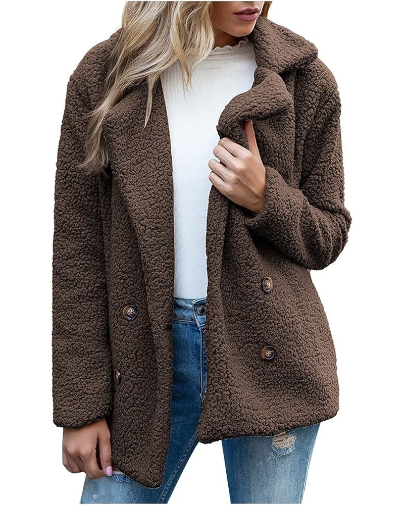 Womens Winter Fleece Jacket Teddy Bear Sherpa Jacket Coats Plush Warm Shaggy Jacket with Pockets Outerwear Coffee $4.92 Jackets