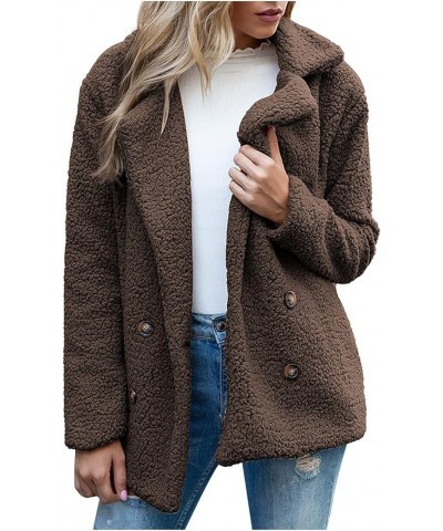 Womens Winter Fleece Jacket Teddy Bear Sherpa Jacket Coats Plush Warm Shaggy Jacket with Pockets Outerwear Coffee $4.92 Jackets